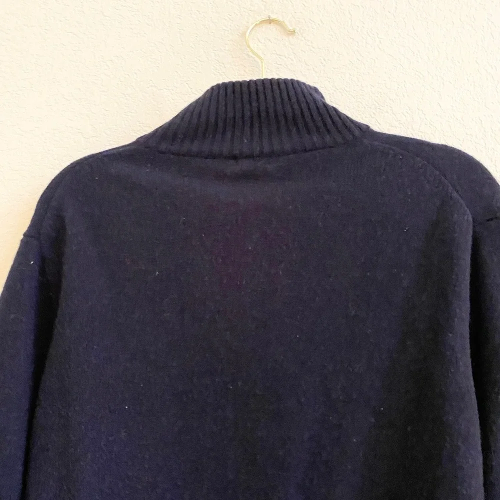 J Crew Mens Navy Blue Merino WoolQuarter‎ Zip Sweater L Long Sleeve Pullover